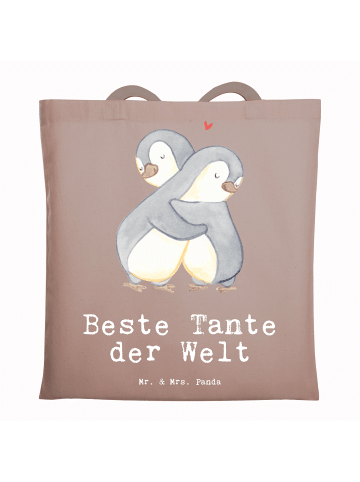 Mr. & Mrs. Panda Umhängetasche Pinguin Beste Tante der Welt mit ... in Braun Pastell