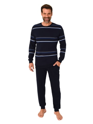 NORMANN Schlafanzug lang Pyjama Bündchen Kuschel interlock in blau