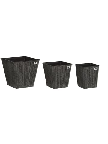 Gartenfreude 3er Set Polyrattan Blumentöpfe in Anthrazit