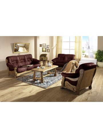 58 aufm Kessel SOFA 3-Sitzer Katlin Bezug Echtleder Eiche rustikal P43 / rot