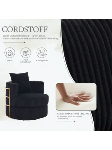 ABRIHOME Drehsessel in Schwarz Cord 360° drehbar mit Stauraum