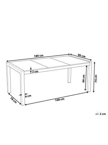 Beliani Esstisch GROSSETO in Grau/Silber - (W) 90 x (H) 74 x (L) 180 cm