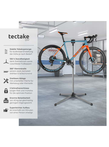 tectake Fahrrad-Set Reparaturständer für alle gängigen Modelle mit Montageschlüssel