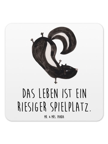 Mr. & Mrs. Panda Tischuntersetzer Stinktier Handstand mit Spruch in Weiß