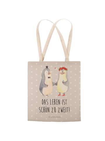 Mr. & Mrs. Panda Einkaufstasche Pinguin Heirat mit Spruch in Grau Pastell