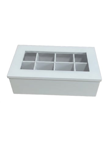 relaxdays Teebox in Weiß/ Transparent - (B)28 x (H)9 x (T)16 cm