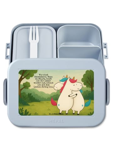 Mr. & Mrs. Panda Snackbox Einhörner Umarmen Design mit Spruch in Blau Pastell