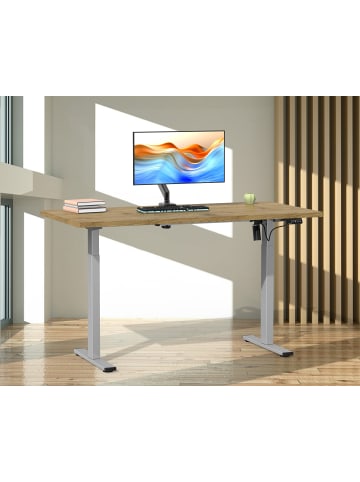 VCM  Schreibtisch Lona elektrisch verstellbar 110x50 in Silber / Honig-Eiche