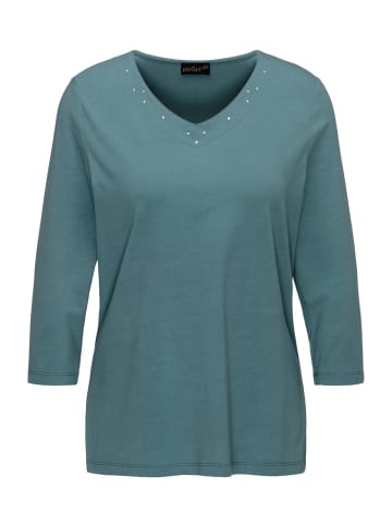 GOLDNER T-Shirt mit charmantem Ausschnitt und Schmucksteinchen in salbei