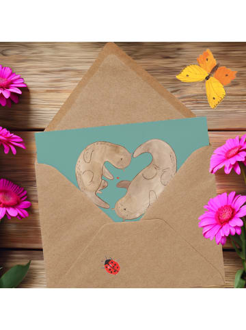 Mr. & Mrs. Panda Deluxe Karte 2. Hochzeitstag Baumwollhochzeit m... in Meeresbrise