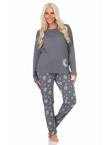 NORMANN Schlafanzug Pyjama langarm Herz Tupfen Punkte - 88016 in grau