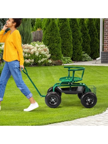 COSTWAY Gartenwagen mit Rollsitz in Grün