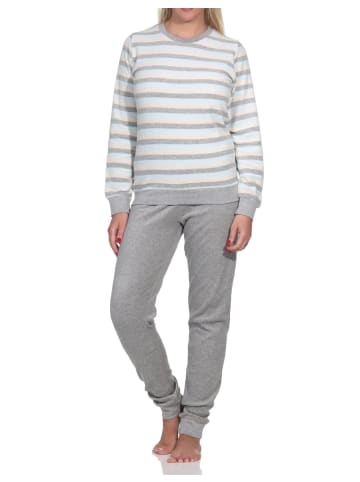 NORMANN Frottee Schlafanzug langarm Bündchen Streifen - 82807 in hellblau