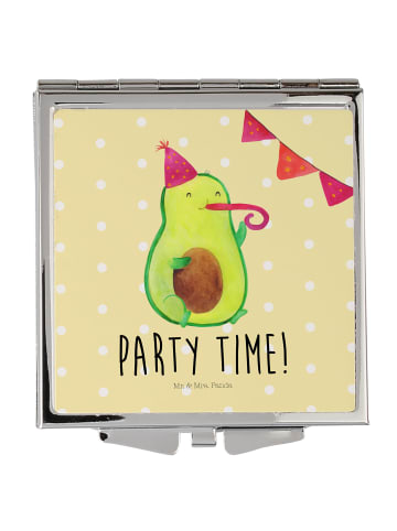 Mr. & Mrs. Panda Kosmetikspiegel Avocado Party Zeit mit Spruch in Gelb Pastell