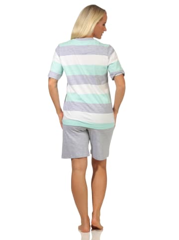NORMANN kurzarm Schlafanzug Shorty Blockstreifen - 64907 in hellblau