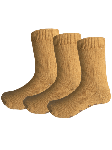 Yalion 3er Pack Antirutschsocken Halbplüsch in Braun