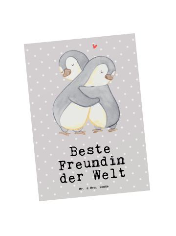 Mr. & Mrs. Panda Postkarte Pinguin Beste Freundin der Welt mit S... in Grau Pastell