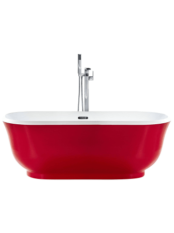 Beliani Freistehende Badewannen TESORO in Rot/Weiß/Silber