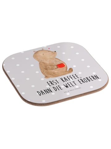 Mr. & Mrs. Panda Untersetzer für Gläser Bär Kaffee mit Spruch in Grau Pastell