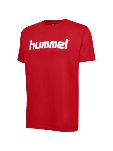 Hummel Logo T-Shirt Sport Kurzarm Rundhals Shirt aus Baumwolle HMLGO in Rot