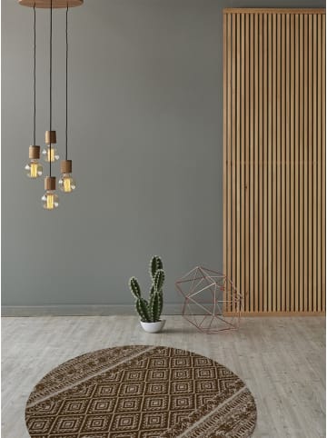 Kayoom Kurzflor Teppich Sunny 110 in braun - rund