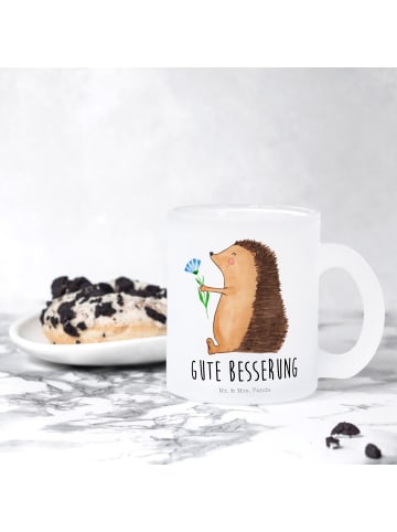 Mr. & Mrs. Panda Teetasse Igel Blumen mit Spruch in Transparent