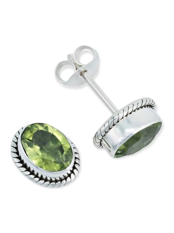 mantraroma 925er Silber - Ohrstecker (L) 9 x (B) 7 mm mit Peridot facettiert