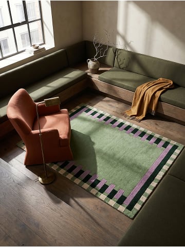 KADIMA DESIGN Teppich Wolle Handgetuftet WENSUM Geometrisches Muster Wohnzimmer in Grün-Lila