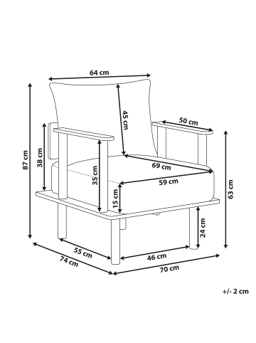 Beliani Sessel ASKER in Beige/Braun - (W) 70 x (H) 87 x (L) 74 cm