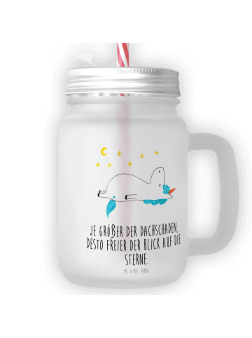 Mr. & Mrs. Panda Glas Einhorn Sternenhimmel mit Spruch in Transparent