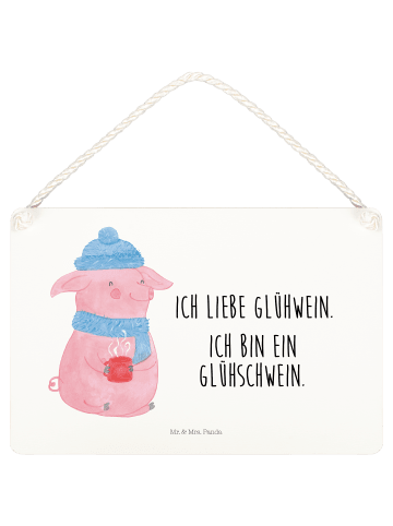 Mr. & Mrs. Panda Deko Schild Schwein Glühwein mit Spruch in Weiß
