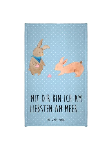 Mr. & Mrs. Panda Handtuch Hasen Muschel mit Spruch in Blau Pastell
