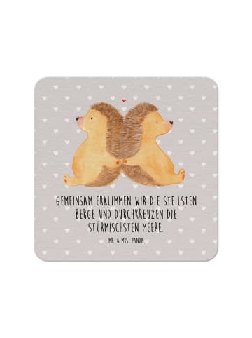 Mr. & Mrs. Panda Getränkeuntersetzer Igel händchenhaltend mit Sp... in Grau Pastell