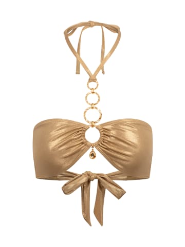 Moda Minx Bikini Top Kos Pendant Hoop Halter Bandeau in Gold Shimmer