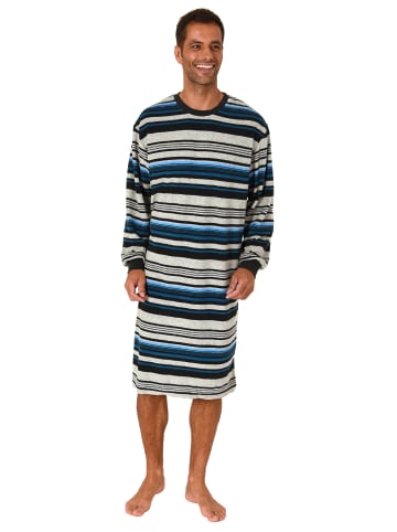 NORMANN Frottee Nachthemd langarm Bündchen gestreifter - 75596 in hellblau