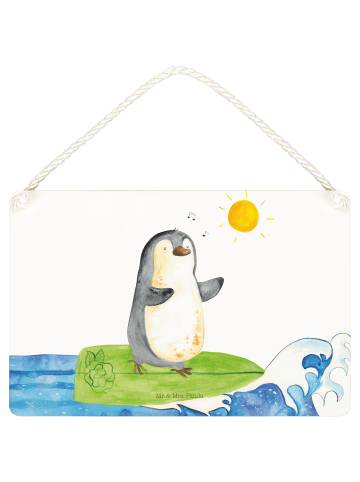 Mr. & Mrs. Panda Deko Schild Pinguin Surfer ohne Spruch in Weiß