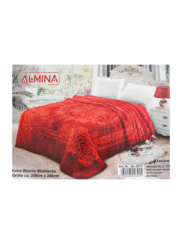 Almina Almina Extra Weiche Wolldecke 200x240 cm 100% PES mit Blumen in Rot