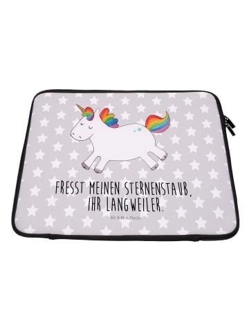 Mr. & Mrs. Panda Laptop Hülle Einhorn Happy mit Spruch in Grau Pastell