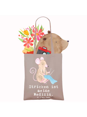 Mr. & Mrs. Panda Stofftasche Maus Stricken mit Spruch in Braun Pastell