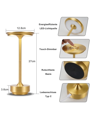 ZMH Tischleuchte LED in gold Solarenergie 3600mhA Wiederaufladbar Touch Dimmbar