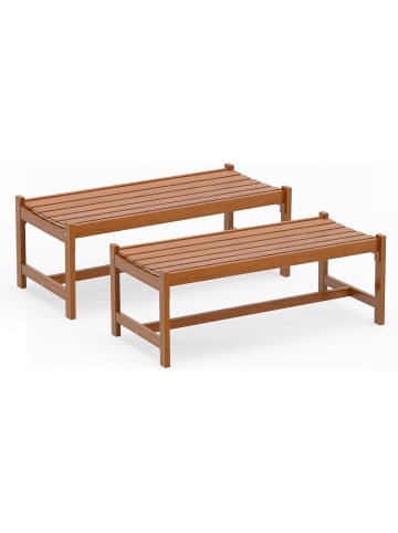 COSTWAY 2er Set Gartenbank Holz in Braun