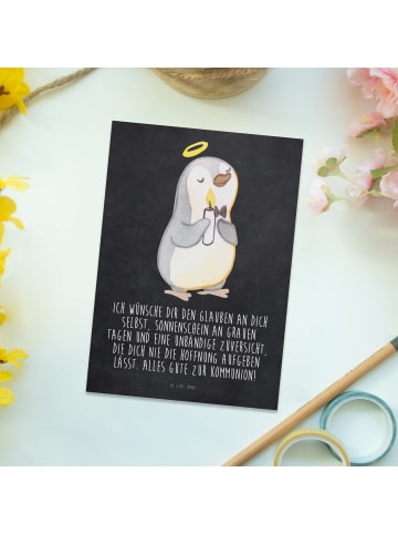 Mr. & Mrs. Panda Postkarte Pinguin Kommunion mit Spruch in Kreidetafel