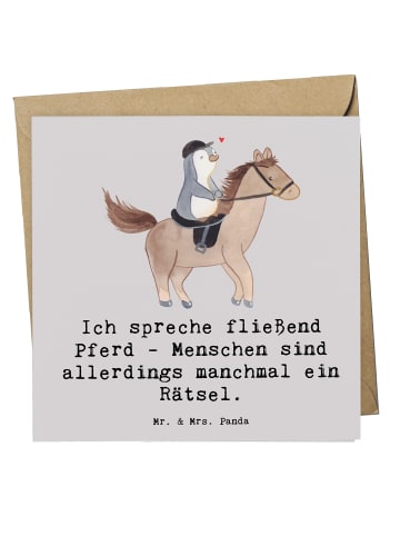 Mr. & Mrs. Panda Einladungskarte Reiten und Rätsel mit Spruch in Grau Pastell