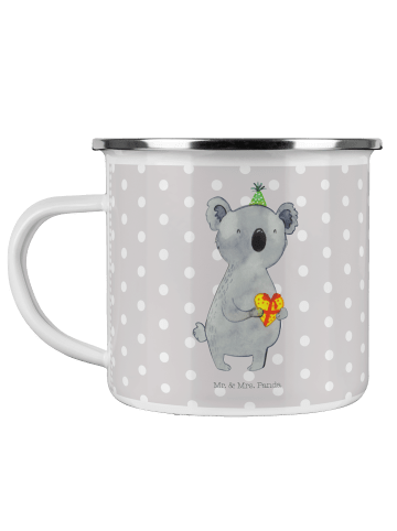 Mr. & Mrs. Panda Camping Emaille Tasse Koala Geschenk ohne Spruch in Grau Pastell