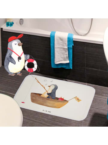 Mr. & Mrs. Panda Badezimmerteppich Pinguin Angelboot ohne Spruch in Weiß