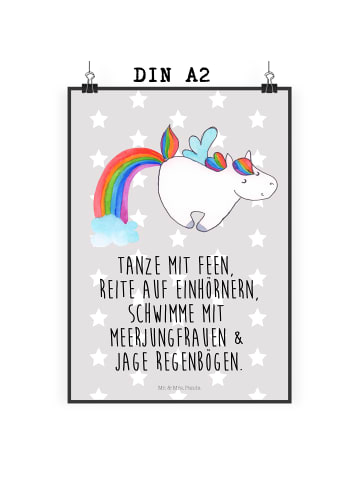 Mr. & Mrs. Panda Poster Einhorn Pegasus mit Spruch in Grau Pastell