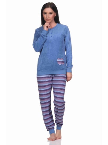 NORMANN Frottee Schlafanzug Bündchen - 77715 in blau