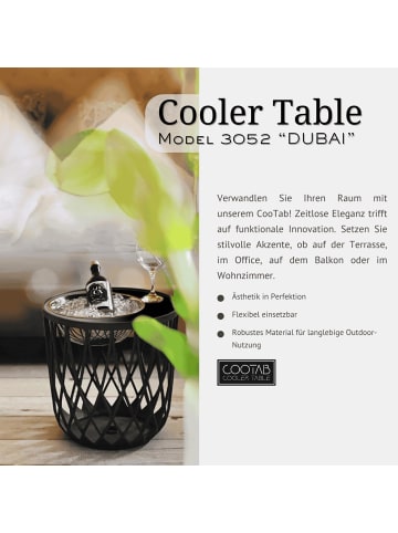 COOTAB Cooler Table 4-in-1 Loungetisch mit Edelstahl-Kühler Dubai 45 cm in schwarz