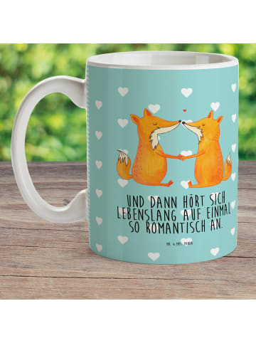 Mr. & Mrs. Panda Becher Füchse Liebe mit Spruch in Türkis Pastell