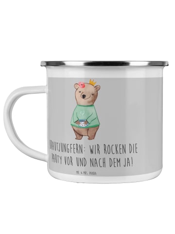 Mr. & Mrs. Panda Kaffeebecher Brautjungfern Party mit Spruch in Heather Grey